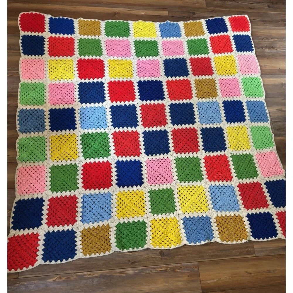 Granny‎ Square Crochet Afghan Blanket Sofa Throw Multi-Color 63